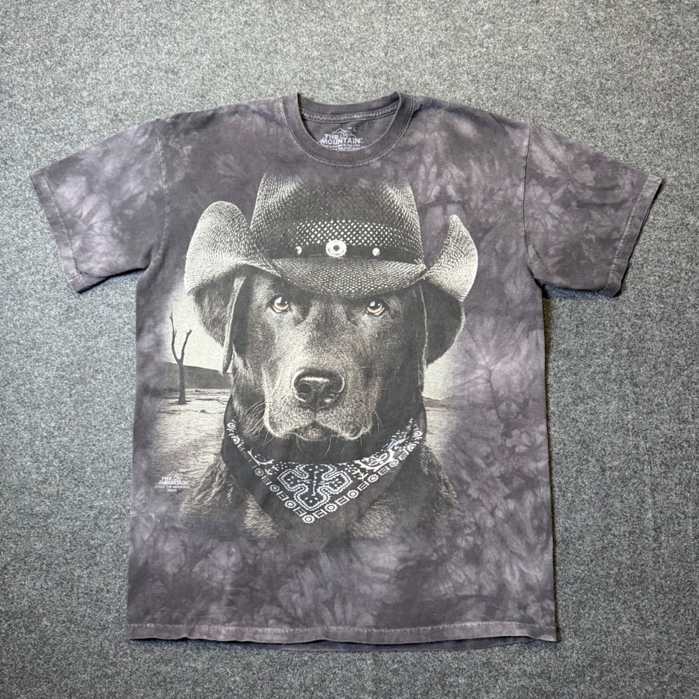 The Mountain T-Shirt Mens Large Grey Cowboy Black Lab Dog Graphic Tie Dye 2013
